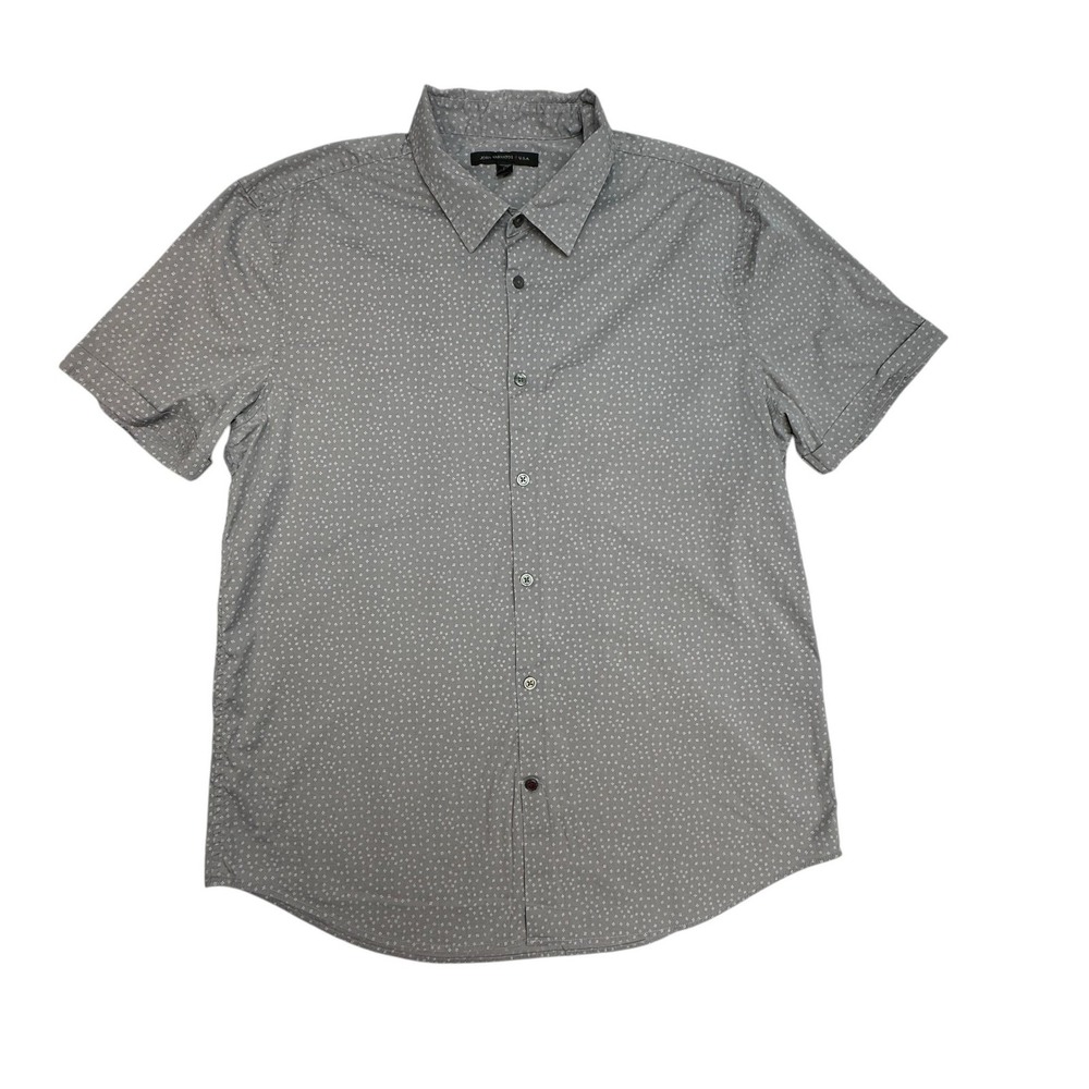 John Varvatos Shirt Mens Large Gray Geometric Short Sleeve Button Up Stretch